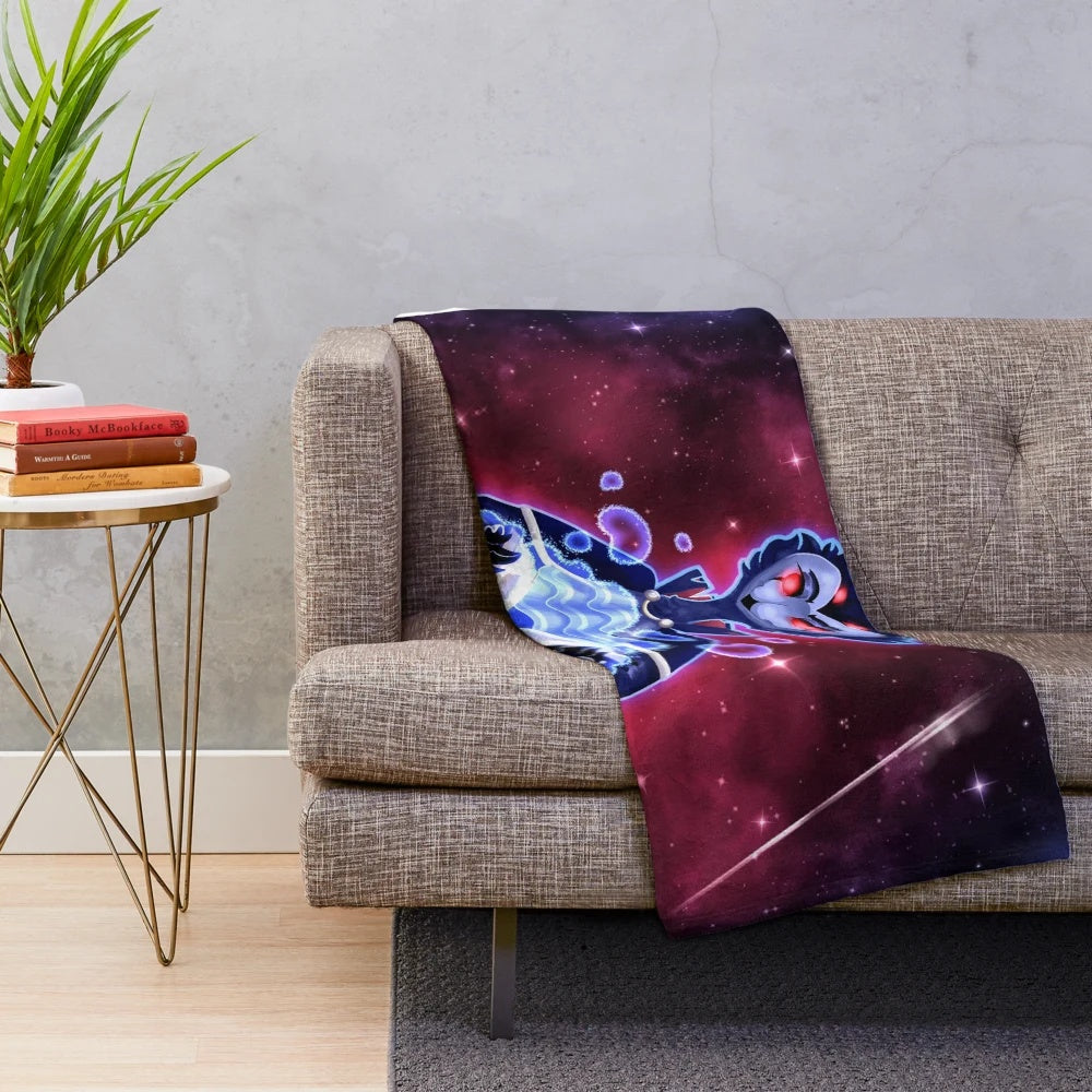 Stolas plush blanket with portal design, inspired by the Helluva Boss animated series