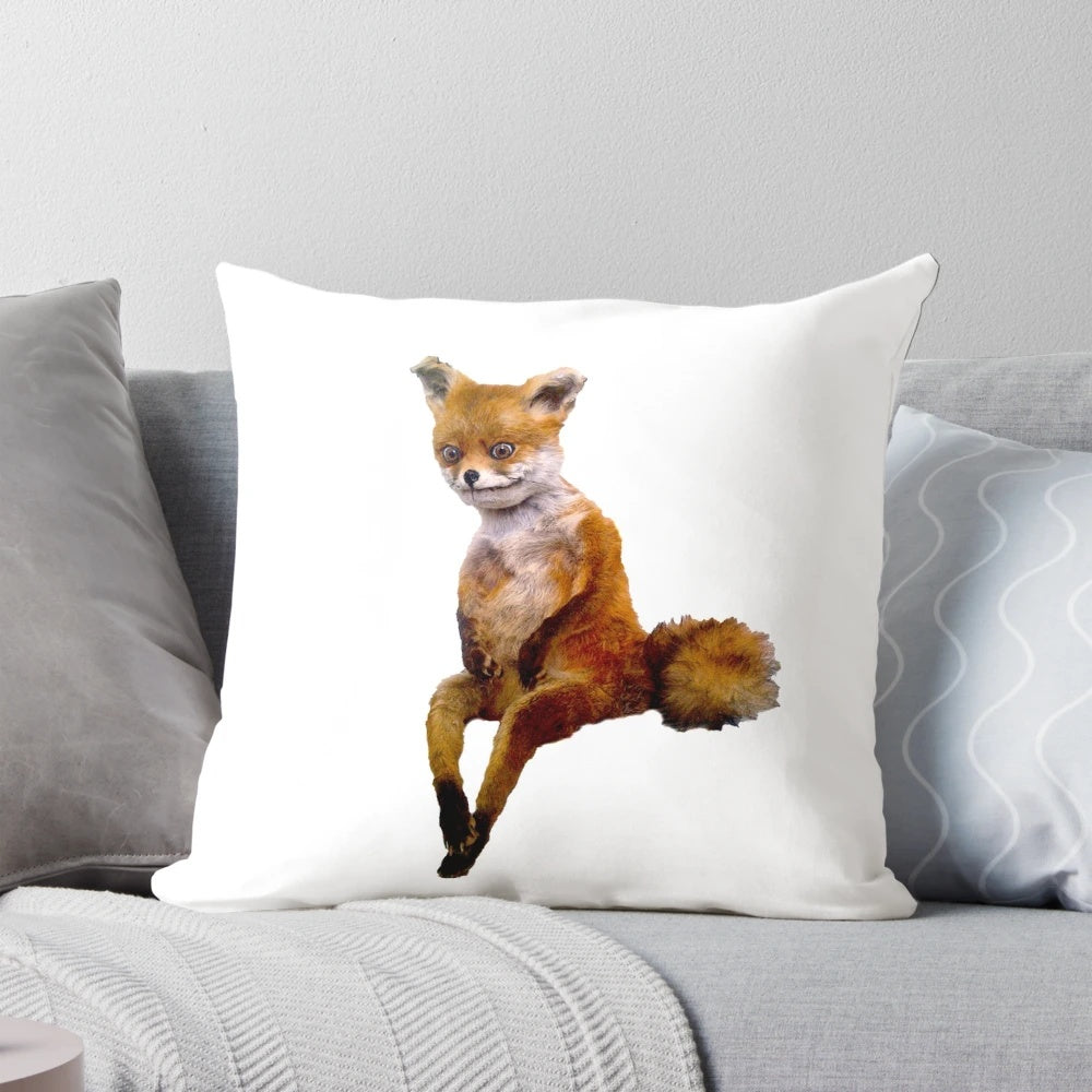 "Stoned Fox Meme Taxidermy Pillow - Quirky and Amusing Animal Themed Home Decor"