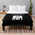 Stormstress plush blanket featuring a white silhouette design on a black background