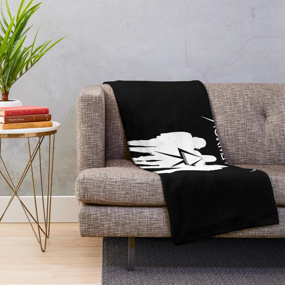 Stormstress plush blanket featuring a white silhouette design on a black background