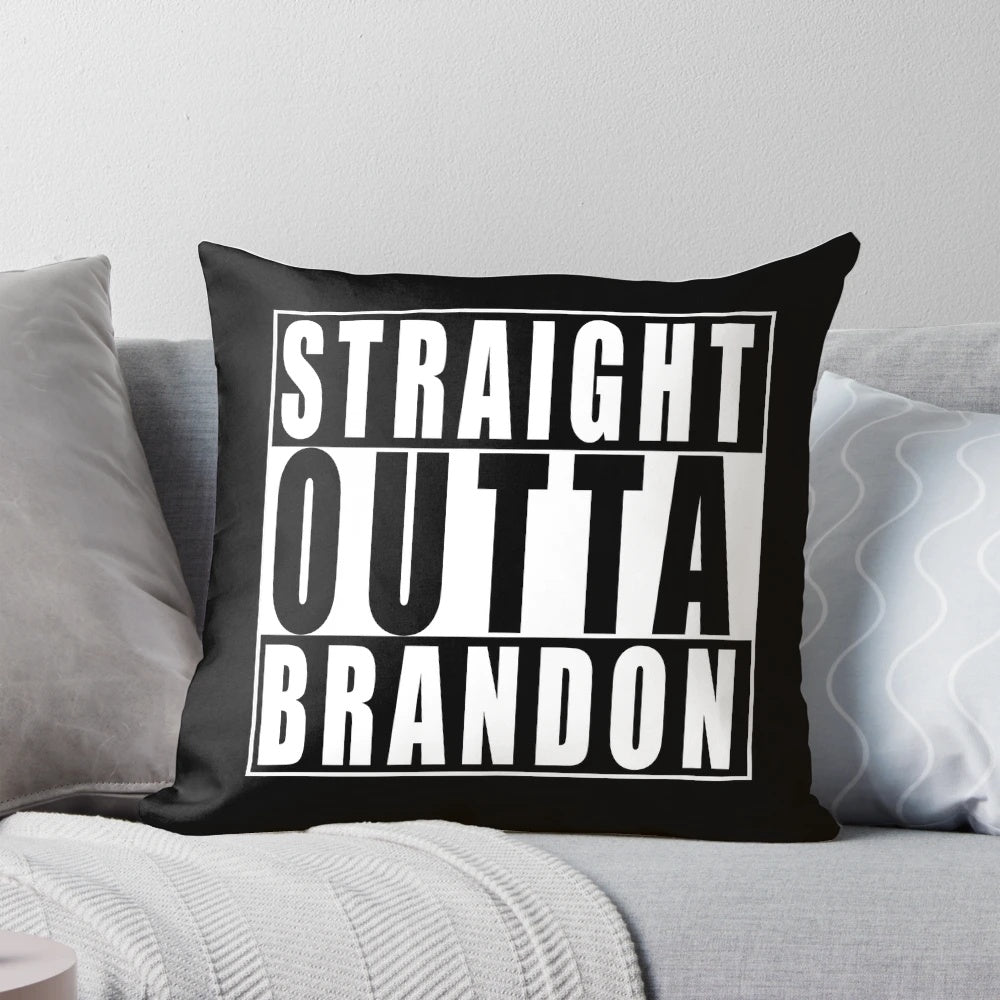 A stylish, high-quality pillow featuring the Straight Outta Brandon, United Kingdom design for hip hop and music fans.