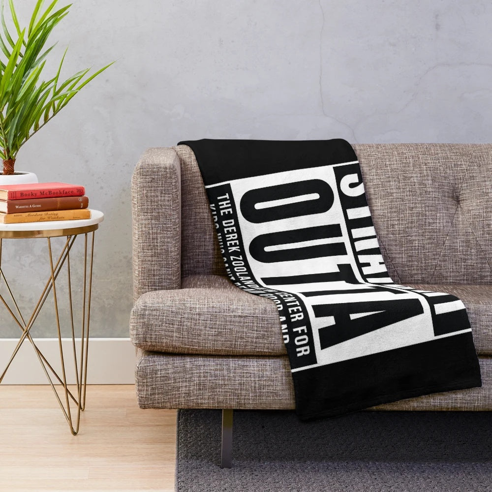 Straight Outta Zoolander parody plush blanket featuring Derek Zoolander and NWA-inspired design