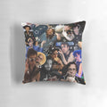 Strange Will Wood Collage Pillow, a unique home decor piece featuring an abstract, artistic design.
