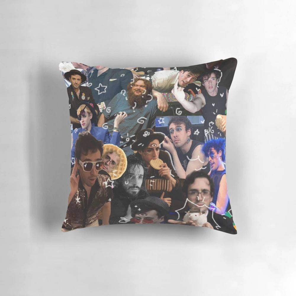 Strange Will Wood Collage Pillow, a unique home decor piece featuring an abstract, artistic design.