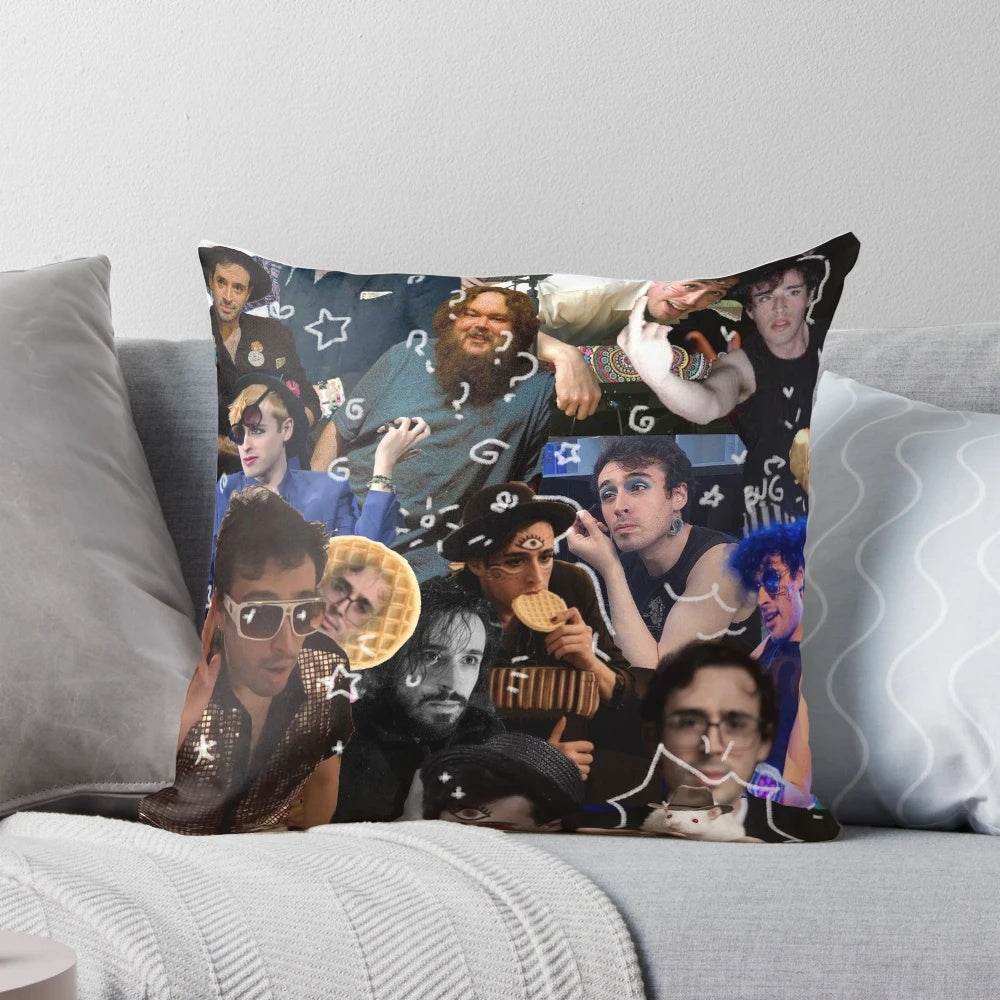 Strange Will Wood Collage Pillow, a unique home decor piece featuring an abstract, artistic design.