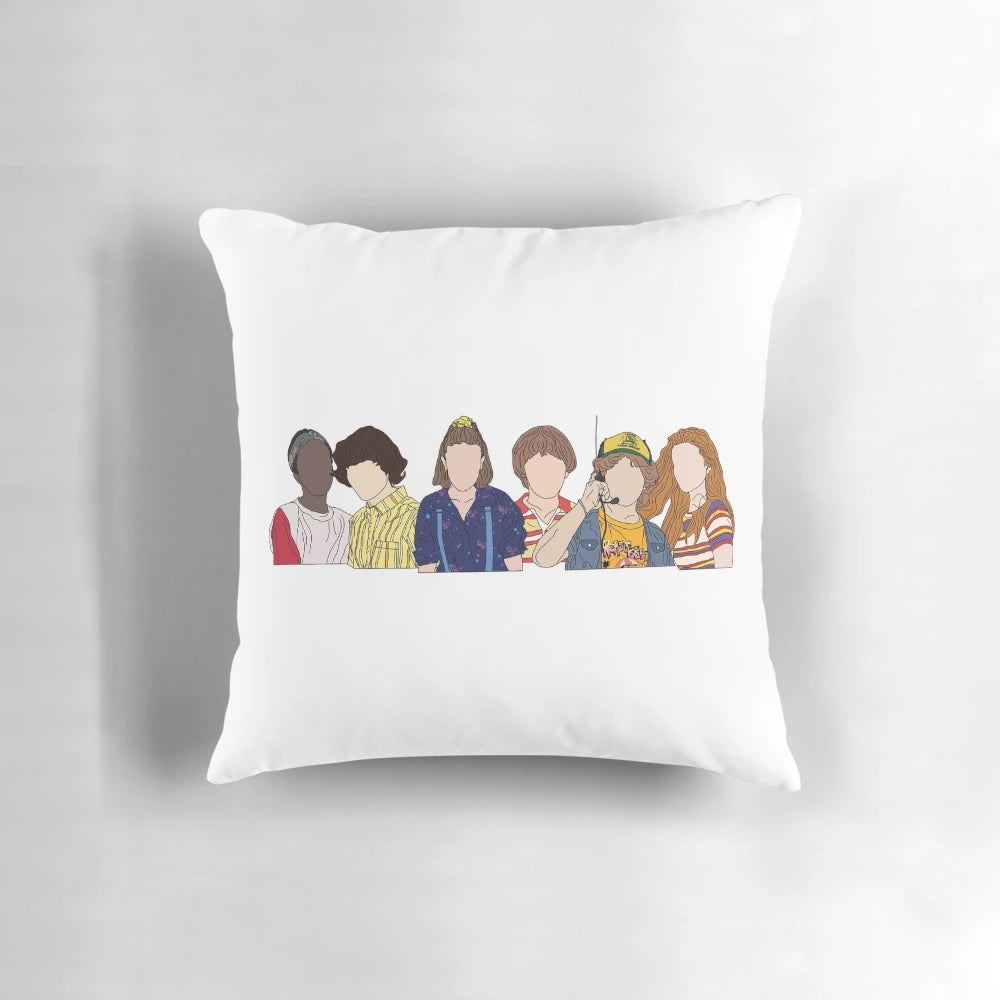 Stranger Things 3 Retro 80s Aesthetic Pillow featuring the main characters