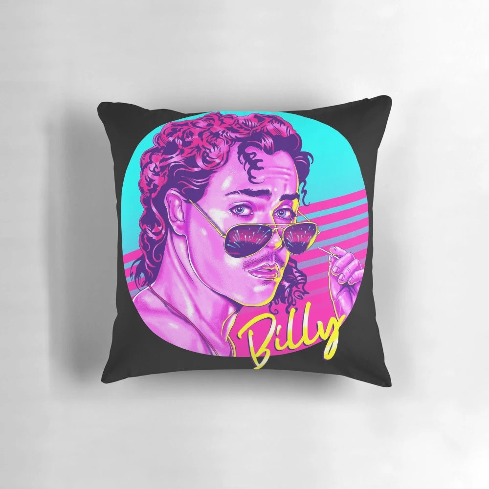 Stranger Things inspired Billy Hargrove fan art design printed on a soft, comfortable pillow.