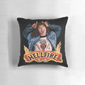 Stranger Things Eddie Munson Hellfire Club Shirt Design Pillow featuring a graphic of the Hellfire Club logo from the hit Netflix series.