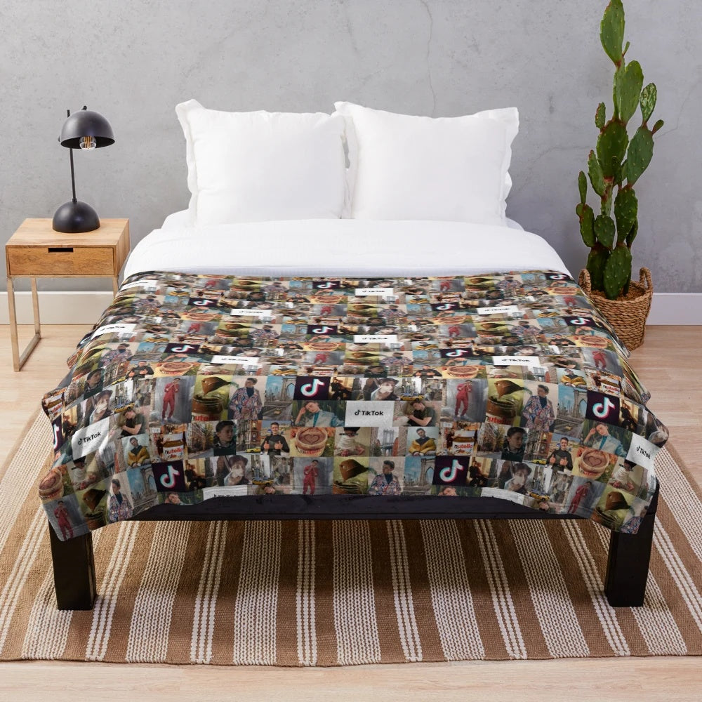 Stranger Things inspired collage plush blanket featuring Noah Schnapp
