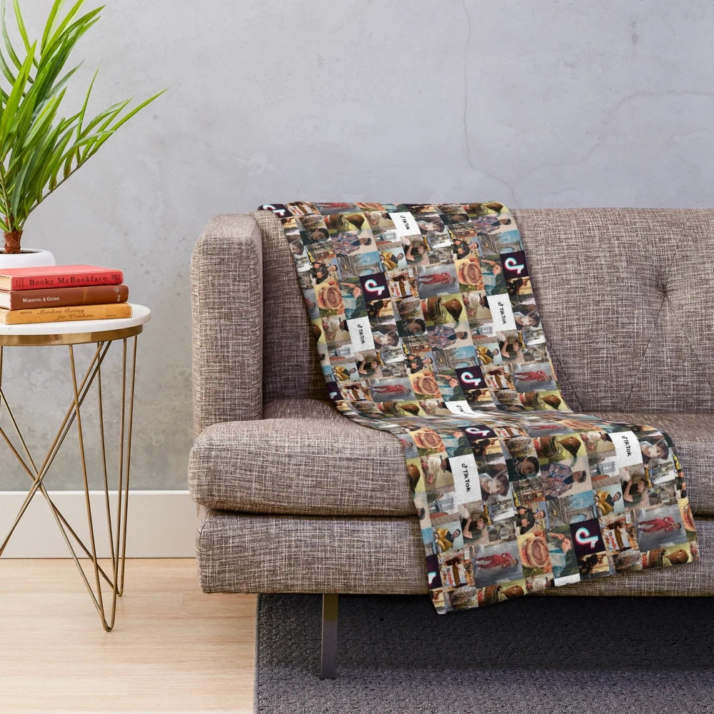 Stranger Things inspired collage plush blanket featuring Noah Schnapp