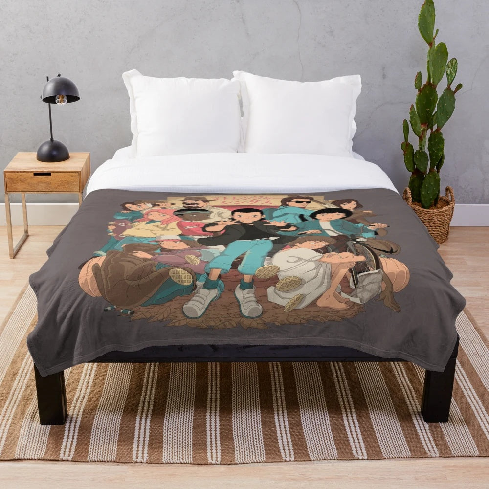 Stranger Things inspired plush blanket featuring the demogorgon and upside down design