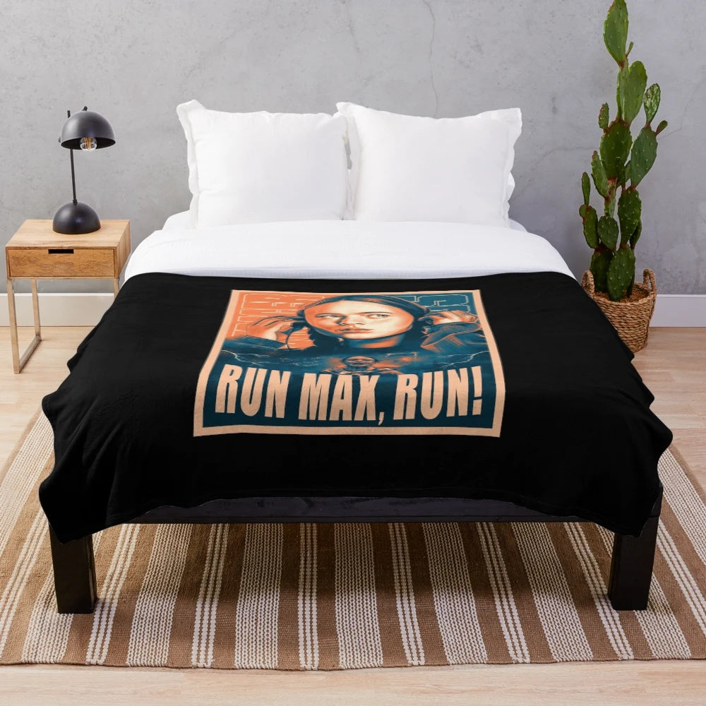 Stranger Things inspired plush blanket featuring the character Max Mayfield