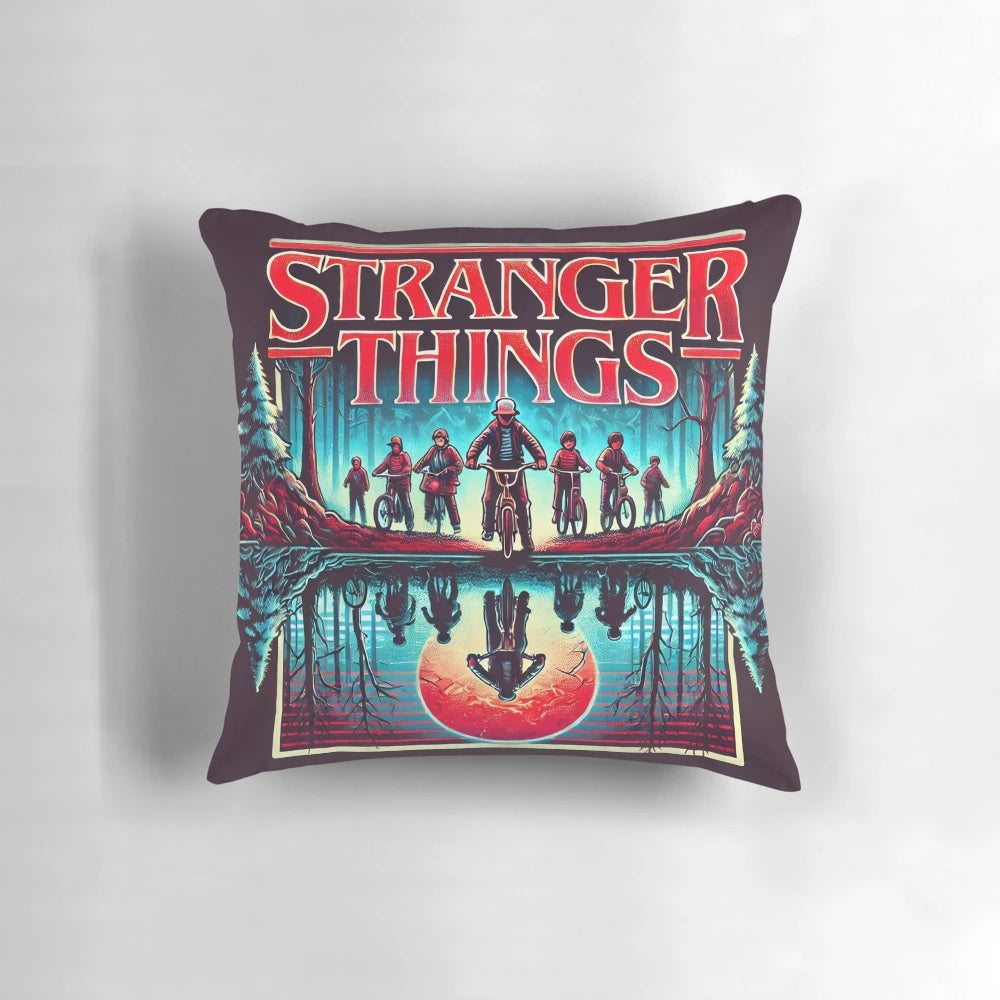 Stranger Things Netflix Pillow featuring retro design with Hellfire Club and Hawkins Adventure elements