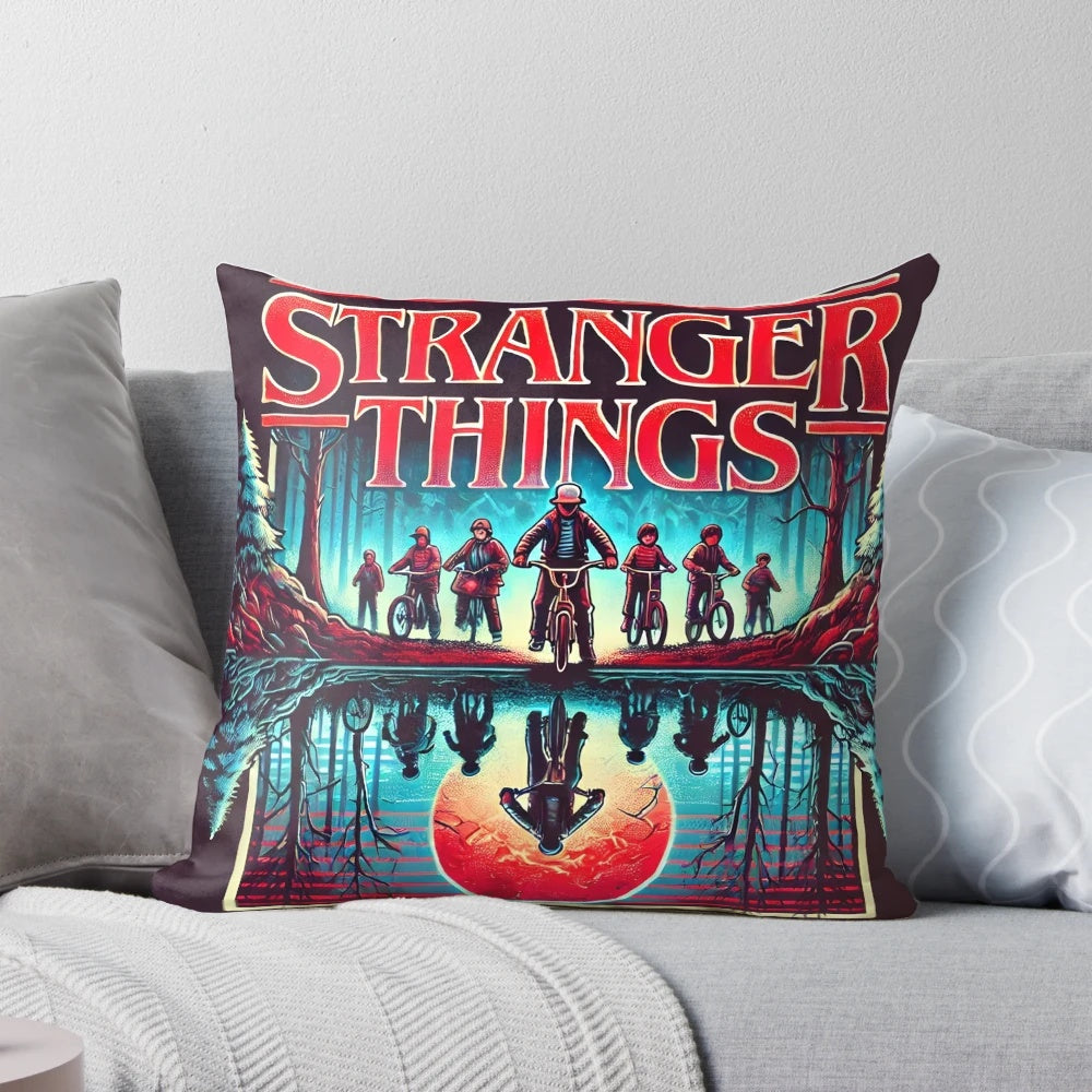 Stranger Things Netflix Pillow featuring retro design with Hellfire Club and Hawkins Adventure elements
