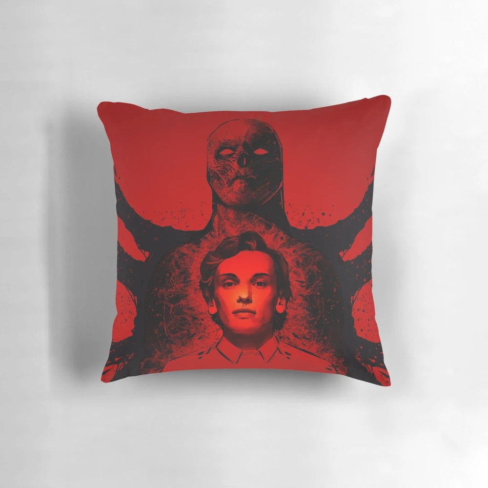 Stranger Things Vecna and Henry Creel Throw Pillow featuring the Upside Down and psychic powers