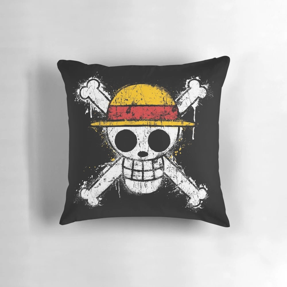 Straw Hat Pirate Logo Skull and Crossbones Pillow for One Piece Anime Fans
