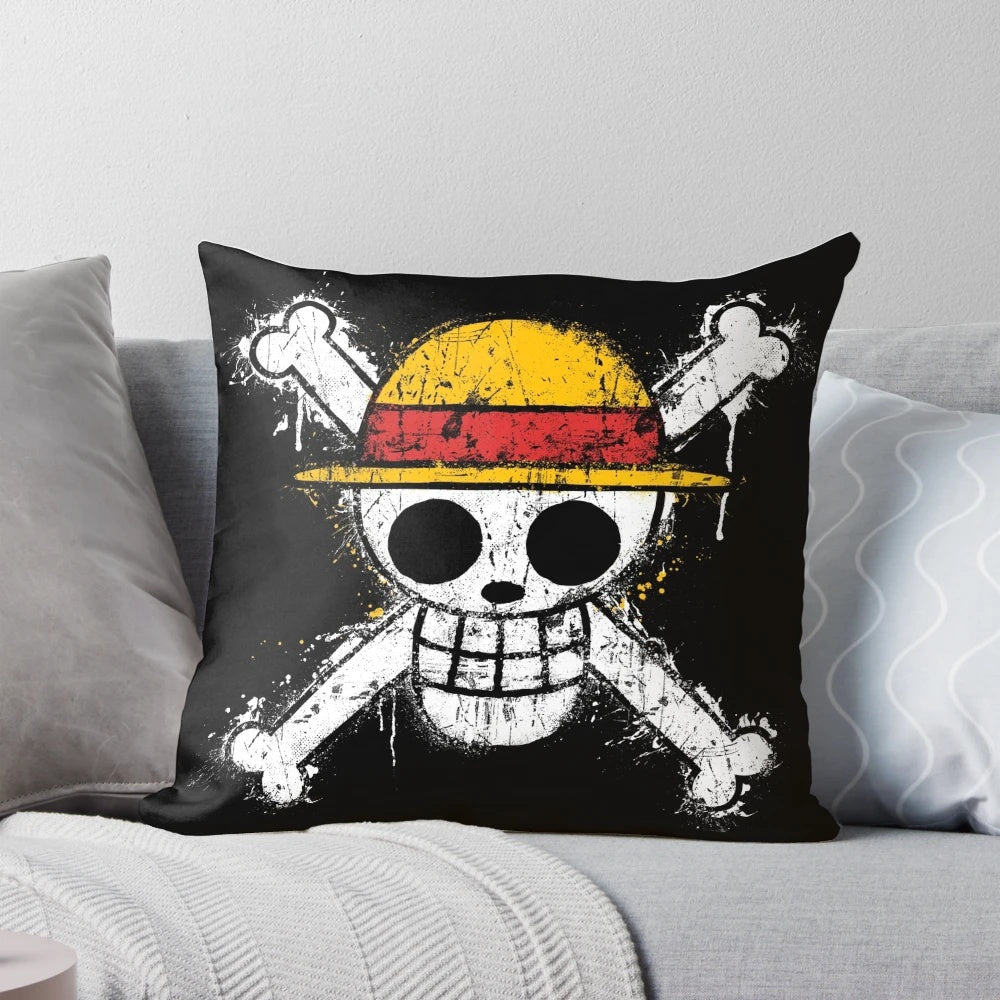 Straw Hat Pirate Logo Skull and Crossbones Pillow for One Piece Anime Fans