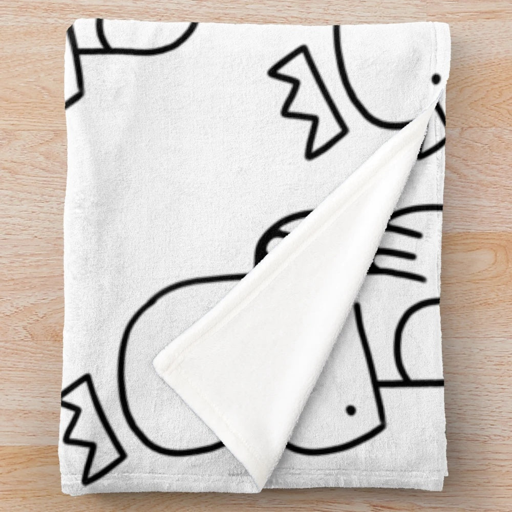 Stray Kids-inspired doodle plush blanket featuring cartoon designs of the members