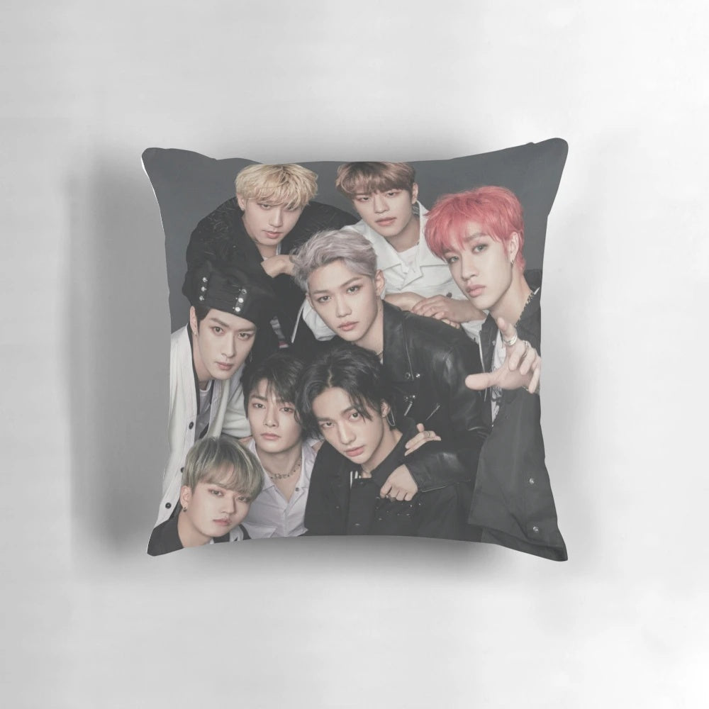 Stray Kids-inspired throw pillow with group members' names and images