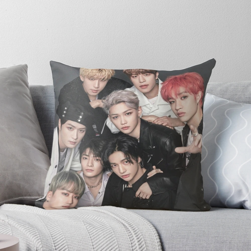 Stray Kids-inspired throw pillow with group members' names and images