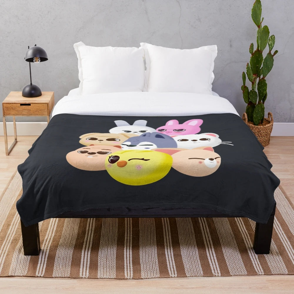 Stray Kids inspired plush blanket with cute cartoon characters
