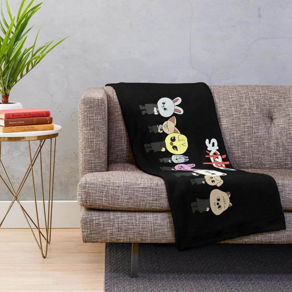 Stray Kids-inspired plush blanket featuring SKZoo animal characters