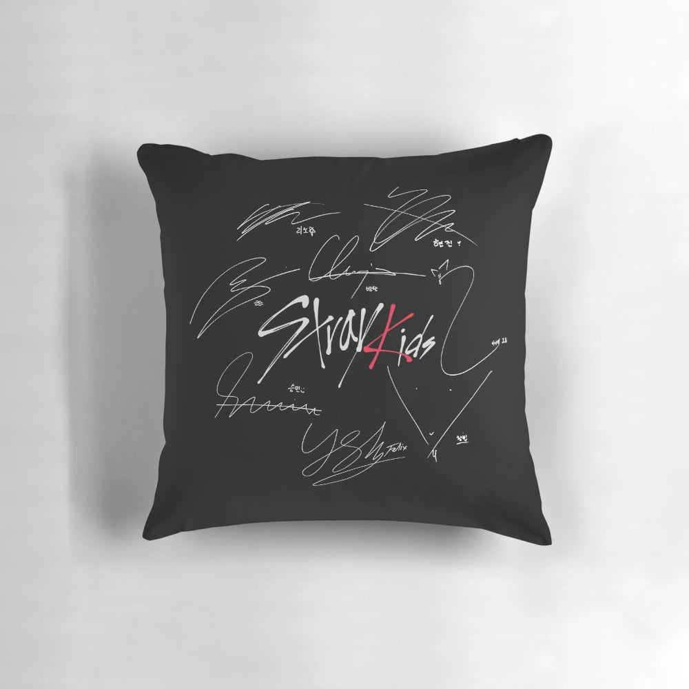 Stray Kids OT8 Black Pillow with Signed Logo