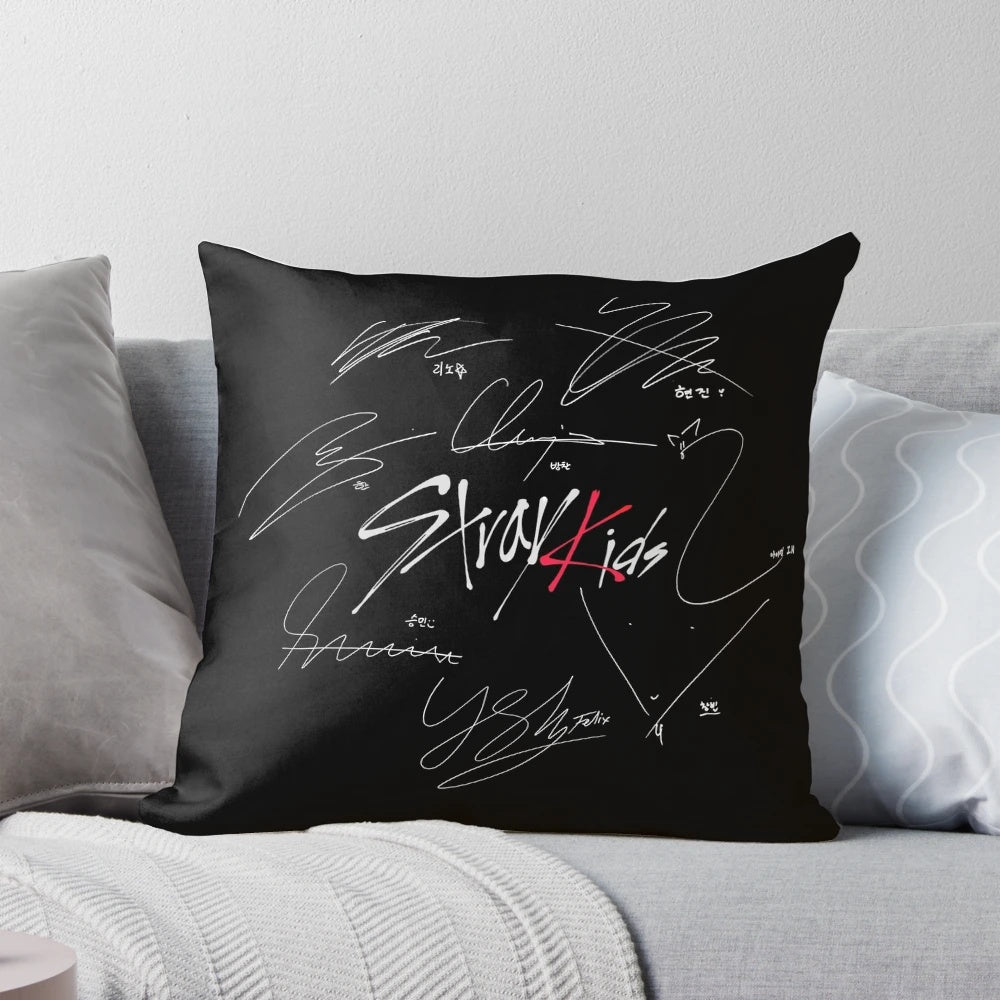 Stray Kids OT8 Black Pillow with Signed Logo