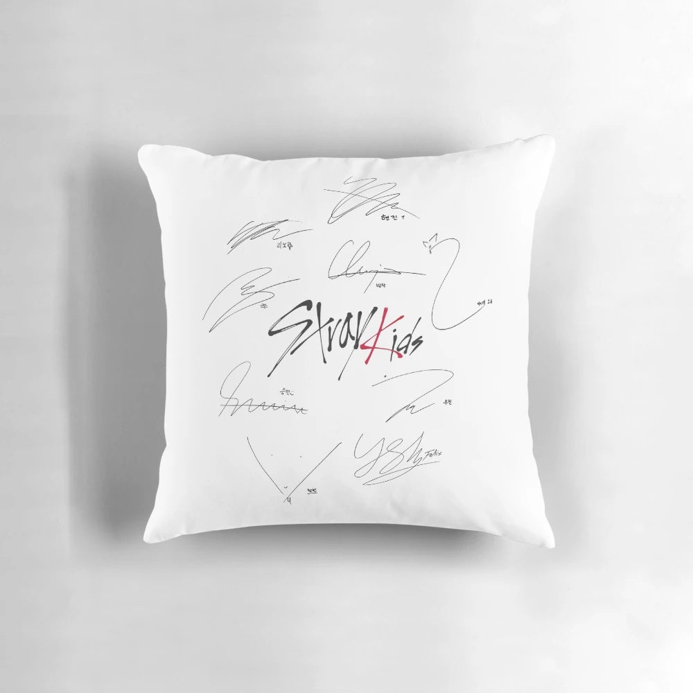 Stray Kids OT9 signatures themed white pillow