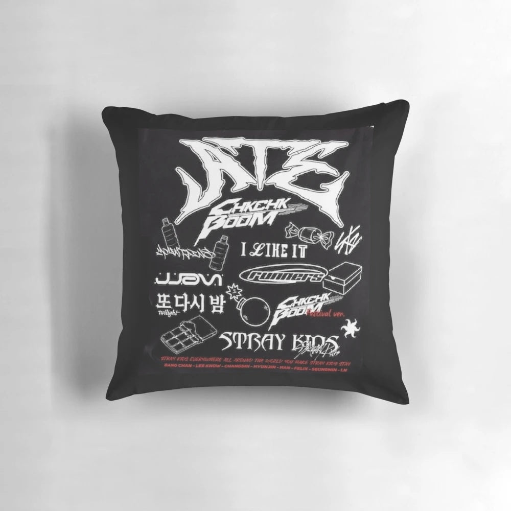 Stray Kids (SKZ) album cover design printed on a soft, comfortable pillow