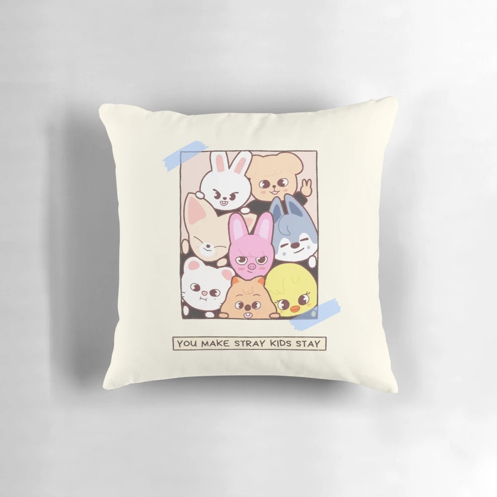 Stray Kids SKZOO plush pillow, featuring members of the K-pop group Stray Kids