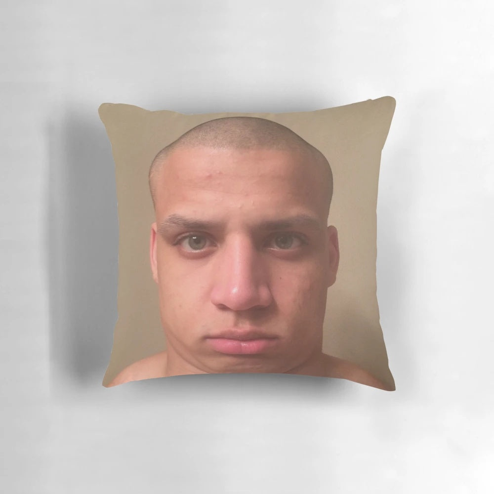 Plush gaming pillow featuring Tyler1-inspired design