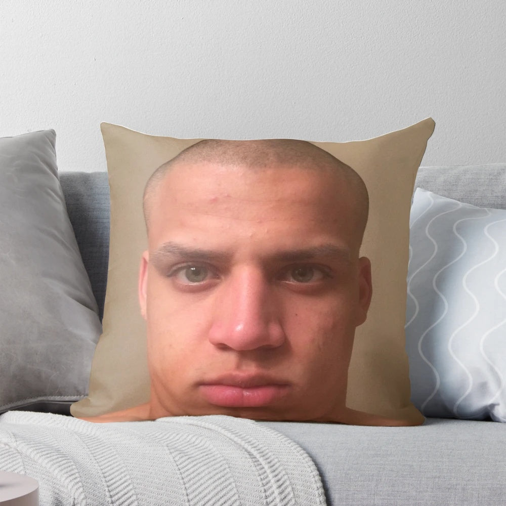 Plush gaming pillow featuring Tyler1-inspired design