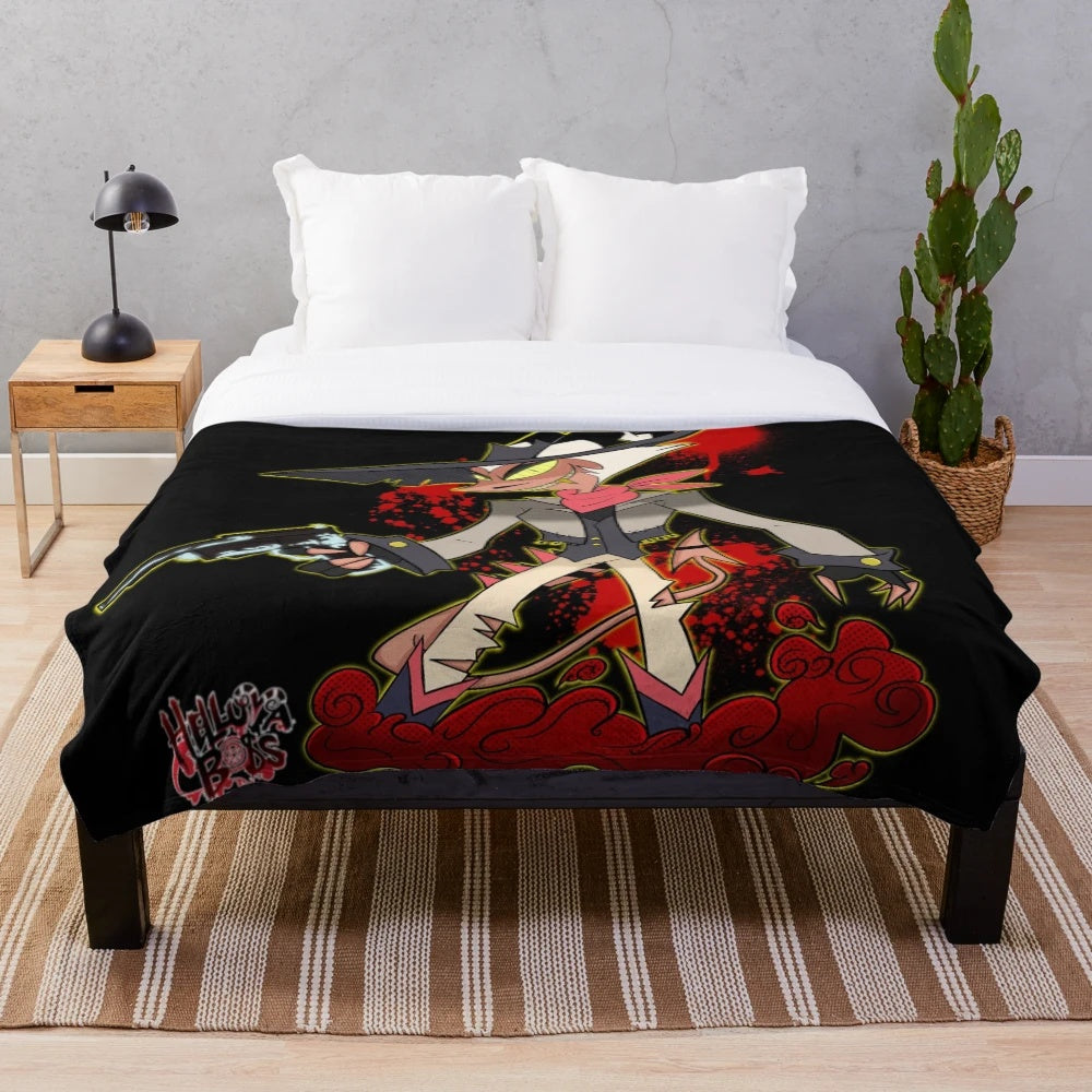 Striker Helluva Boss inspired plush blanket featuring the character Striker from the animated series Helluva Boss.