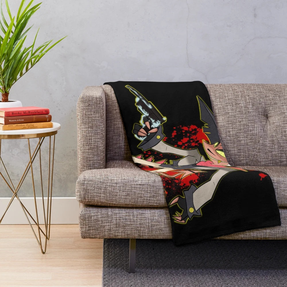 Striker Helluva Boss inspired plush blanket featuring the character Striker from the animated series Helluva Boss.