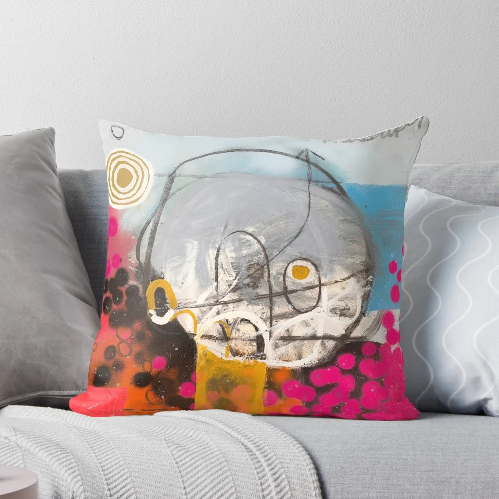 Vibrant abstract art pillow featuring a striking blend of blue and purple hues, designed by the renowned artist Pendlebury.
