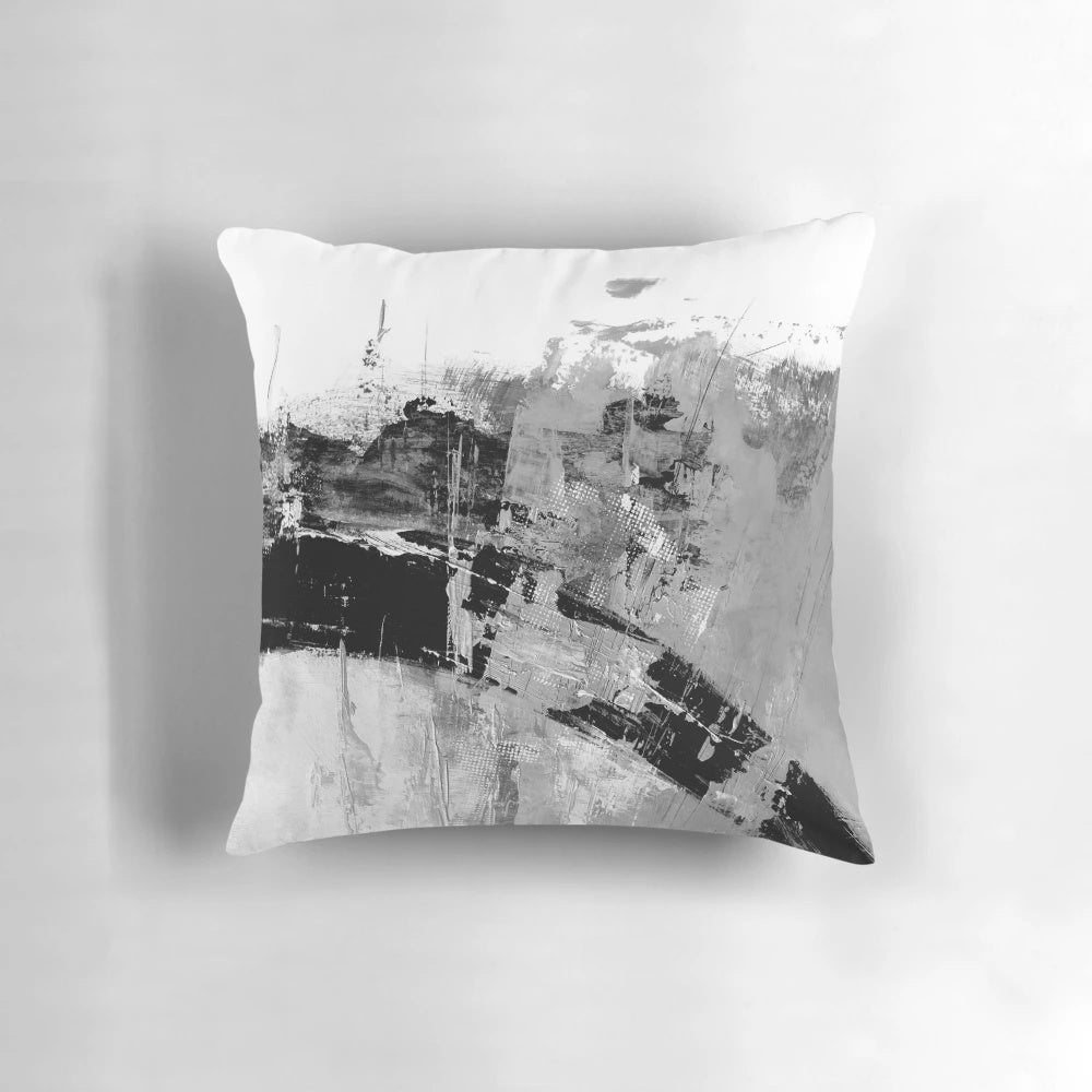 Pillow with abstract black and white painting design