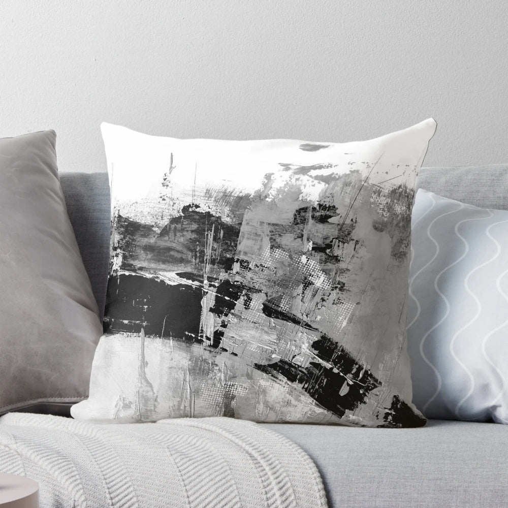 Pillow with abstract black and white painting design