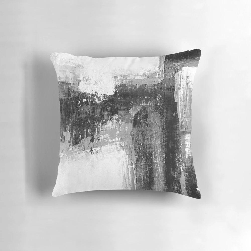 Abstract black and white striped pillow with minimalist brush stroke design