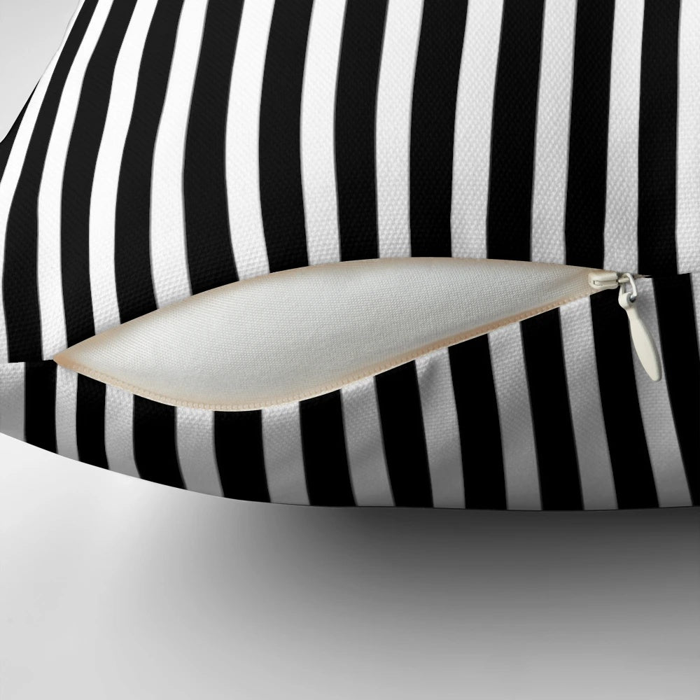 Striped movie theater-themed throw pillow with "Admit One" text