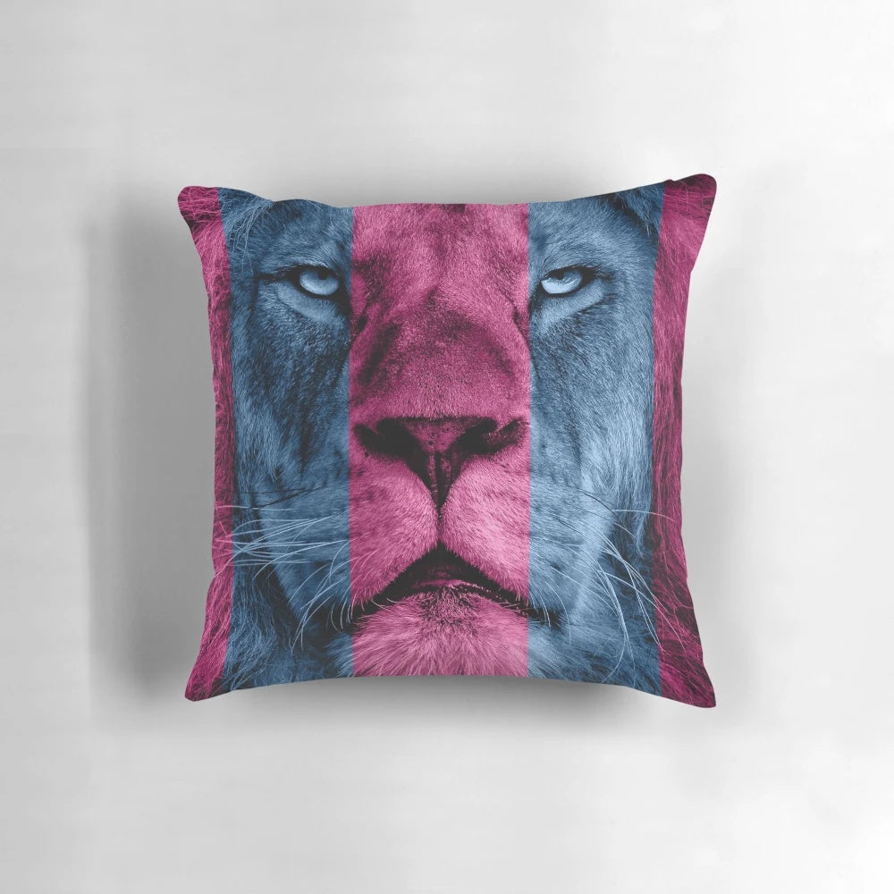Striped pillow with Aston Villa football club lion design
