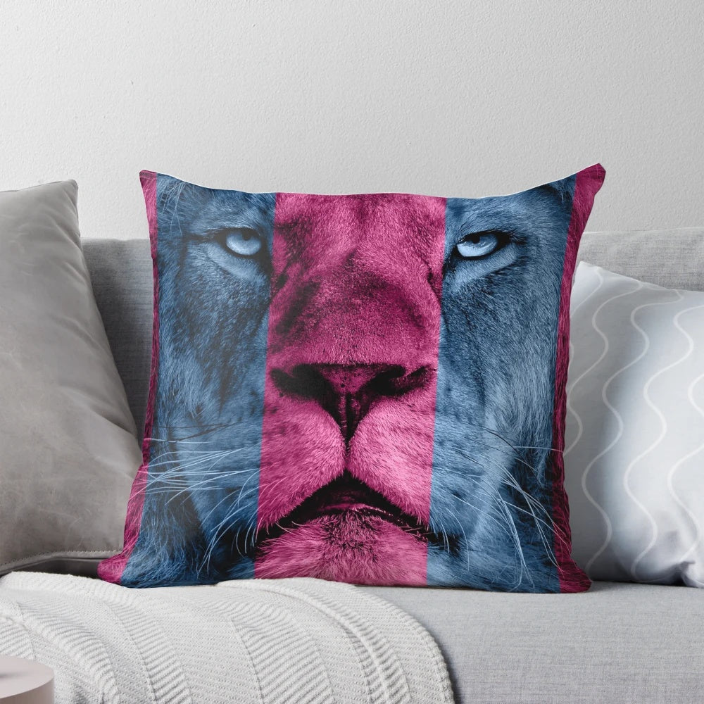 Striped pillow with Aston Villa football club lion design