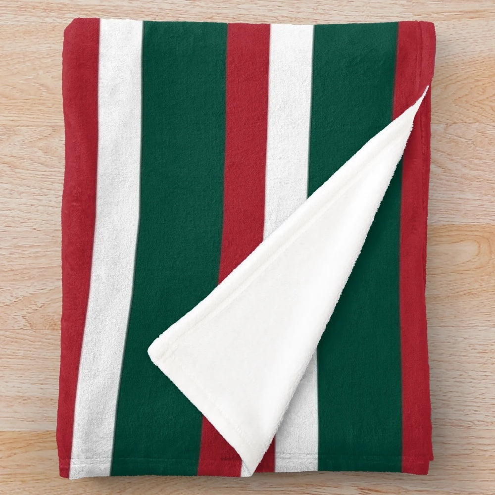 Striped plush blanket in a minimalist geometric design inspired by the Leicester Tigers rugby club colors