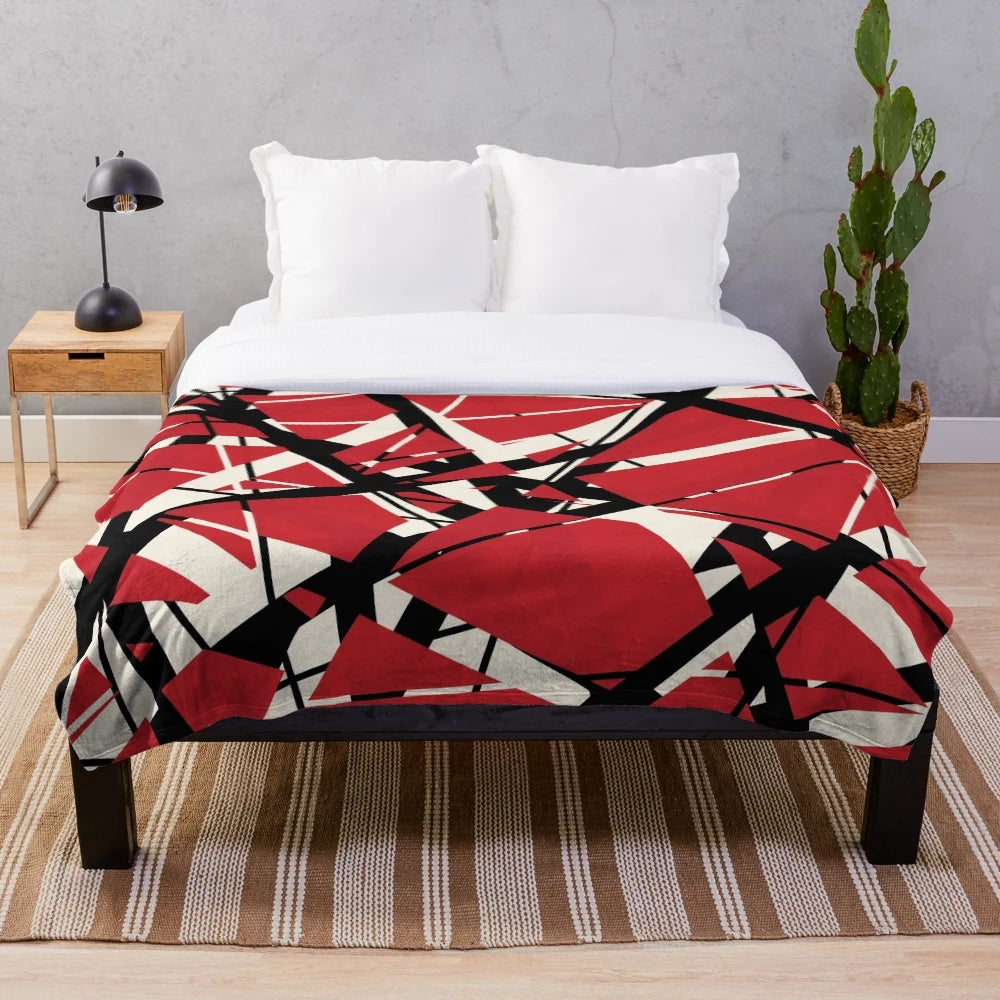 Red and white striped plush blanket inspired by the iconic design of Eddie Van Halen's guitar