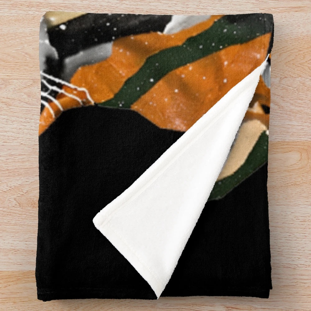 Striped tiger print plush blanket with a retro, vintage style design