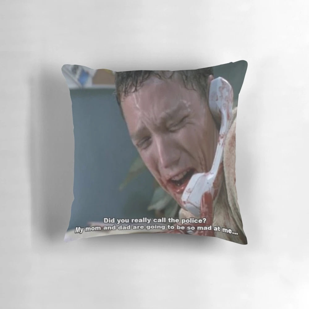 Stu Macher Scream movie-inspired decorative pillow with Ghostface design