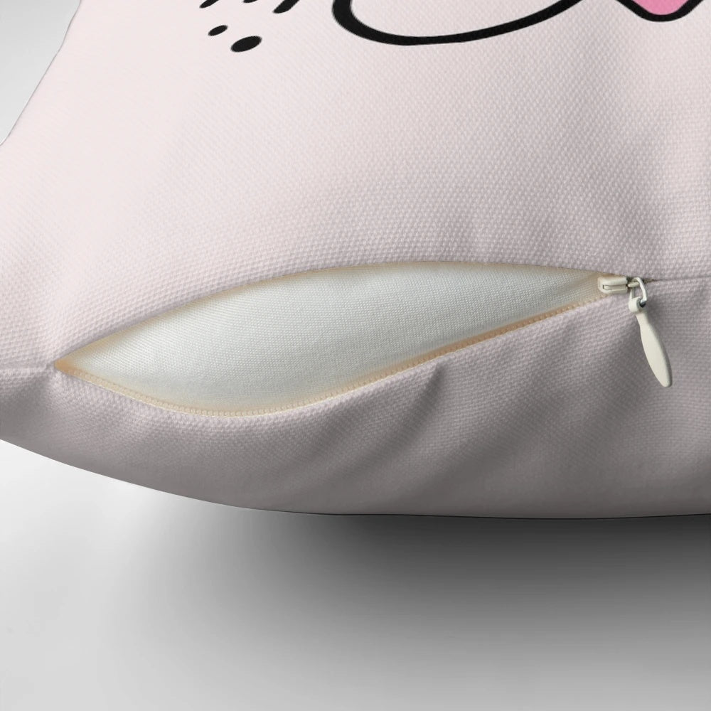 Studio Ghibli inspired pillow featuring soot sprites, Totoro, Ponyo, and characters from Howl's Moving Castle and Kiki's Delivery Service.