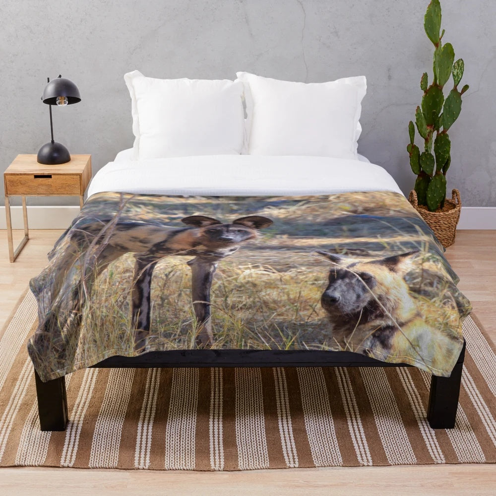 African wild dog plush blanket featuring a stunning wildlife photograph