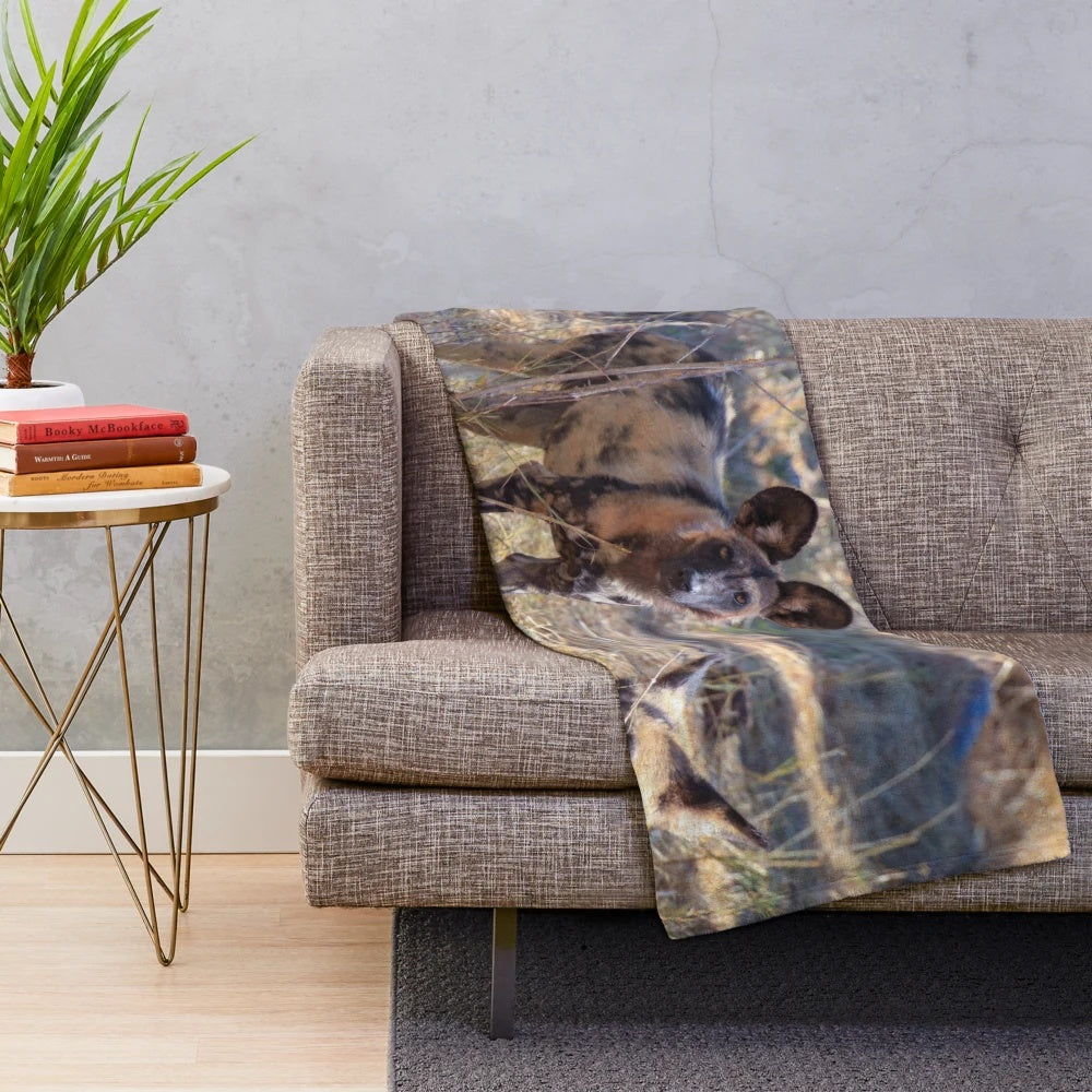 African wild dog plush blanket featuring a stunning wildlife photograph