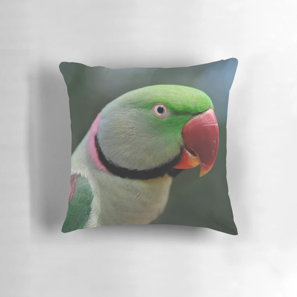 Vibrant close-up photograph of an Alexandrine parrot, showcasing its vivid colors and distinct features.